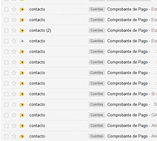Listado de correos en Gmail